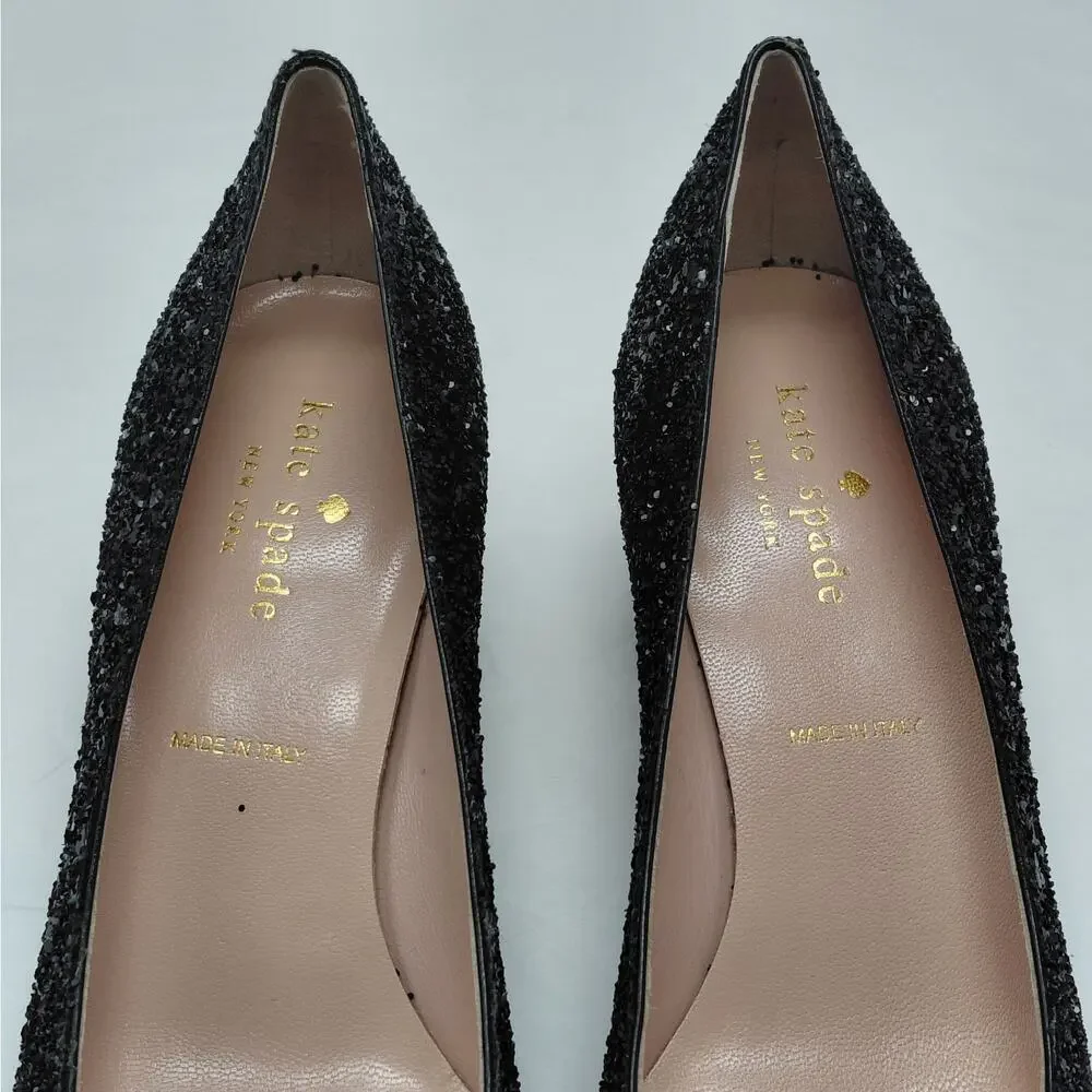 Kate Spade Womens Heels Size 9.5M Silver Glitter Block Heel Pumps Wedding Party
